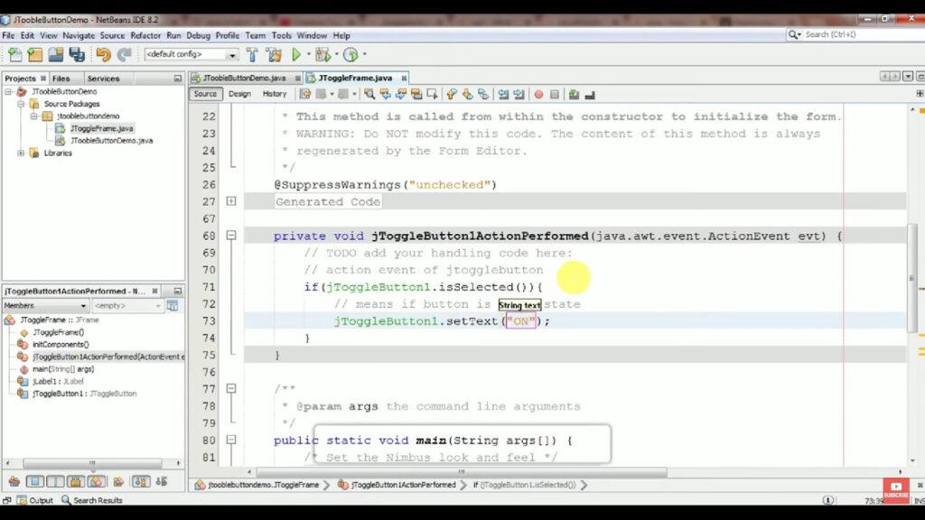Process of creating Jtoggle button in Java