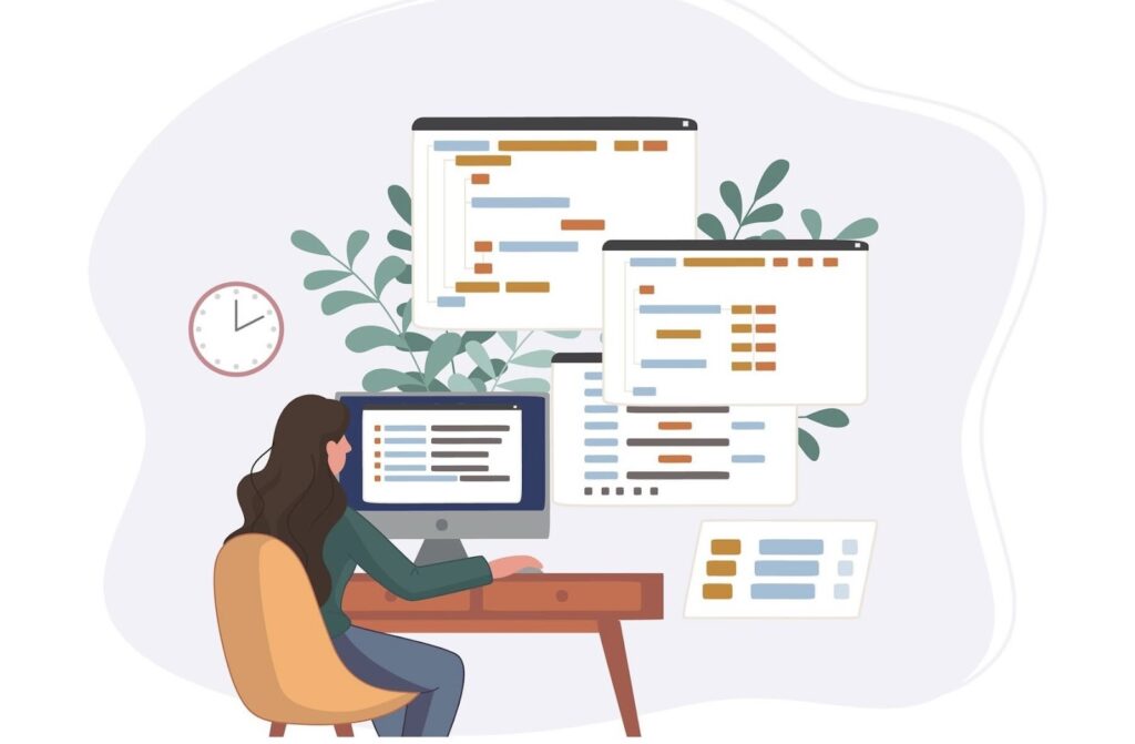 Animated woman working at the computer